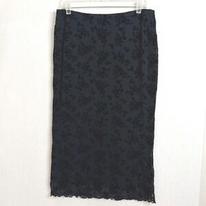 No Boundaries Sz L Floral Flocked Mesh Midi Skirt Lettuce Hem Gothic Witchy New